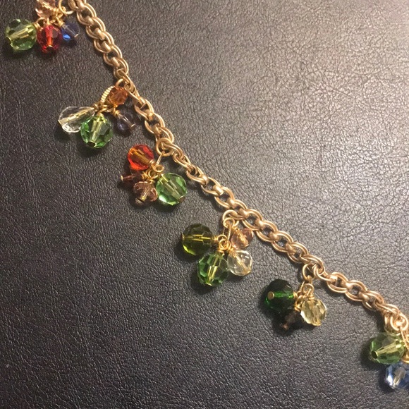 🌈 RAINBOW GLASS BEAD CHARM BRACELET SET ON GOLD CHAIN - Picture 1 of 4